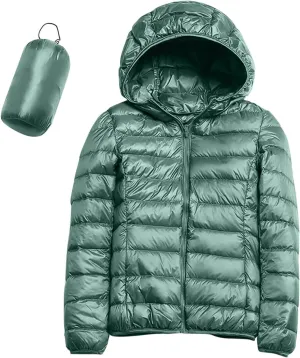 Women Down Puffer Jacket Hooded Lightweight Packable Quilted Travel Puffer Coat Comfy Winter Warm Down Jacket Outwear