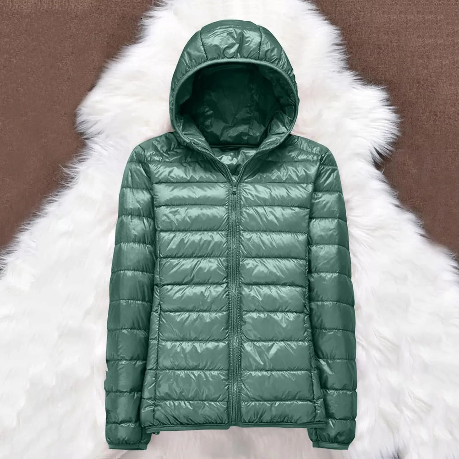 Women Down Puffer Jacket Hooded Lightweight Packable Quilted Travel Puffer Coat Comfy Winter Warm Down Jacket Outwear