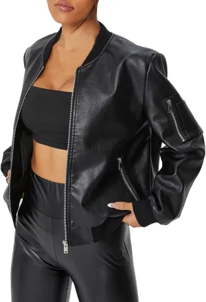 Women Faux Leather Jackets 2024 Winter Motorcycle Plus Size Moto Biker Coat Short Lightweight Fashion Cropped Outerwear