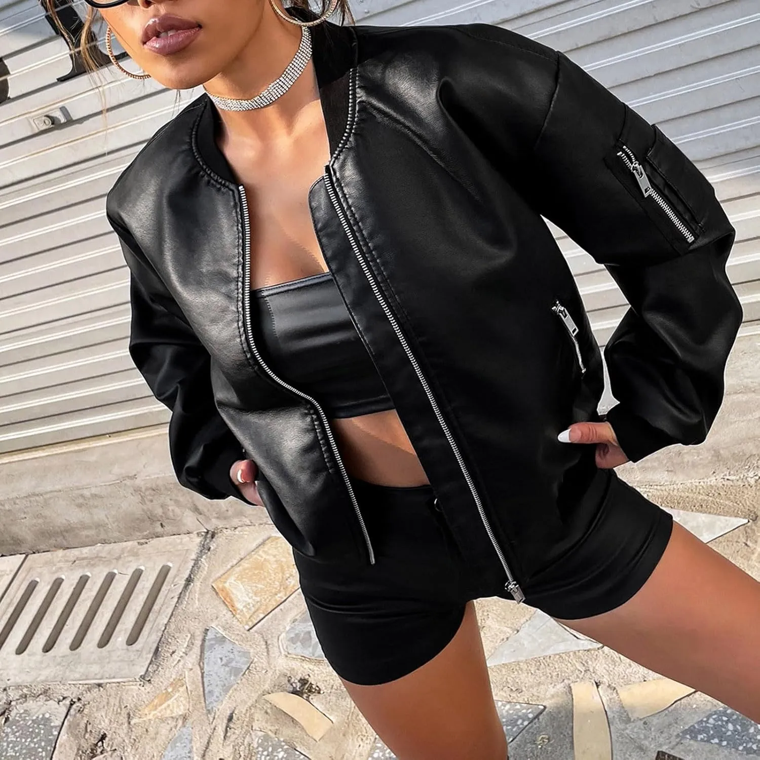 Women Faux Leather Jackets 2024 Winter Motorcycle Plus Size Moto Biker Coat Short Lightweight Fashion Cropped Outerwear