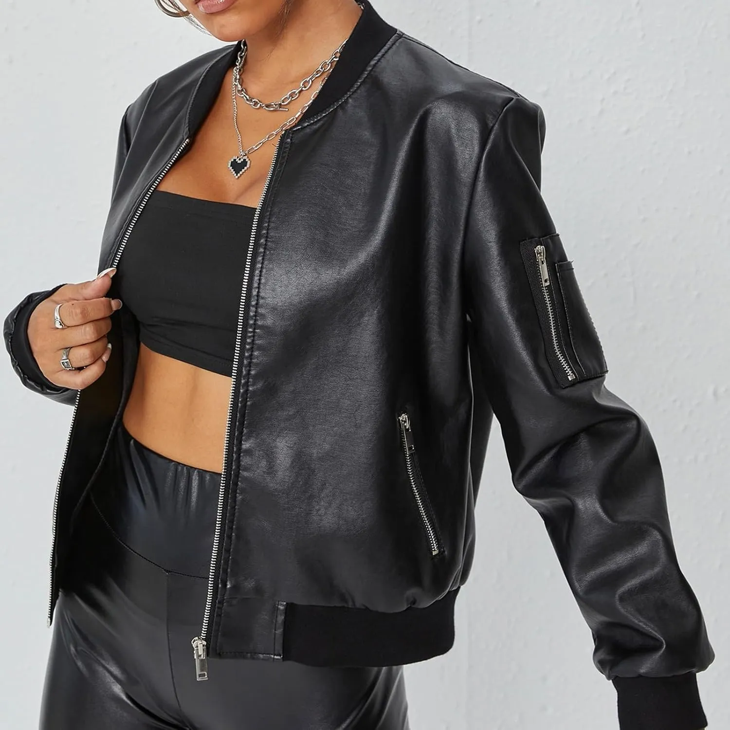 Women Faux Leather Jackets 2024 Winter Motorcycle Plus Size Moto Biker Coat Short Lightweight Fashion Cropped Outerwear