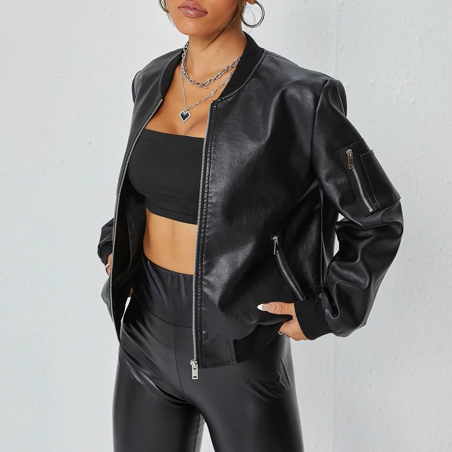 Women Faux Leather Jackets 2024 Winter Motorcycle Plus Size Moto Biker Coat Short Lightweight Fashion Cropped Outerwear