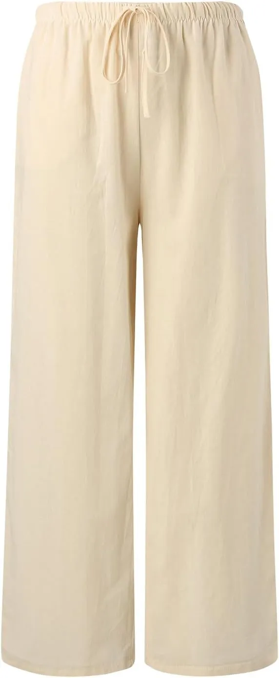 Women High Waisted Wide Leg Pants Fashion Drawstring Elastic Trousers Comfy Straight Leg Pants with Pockets