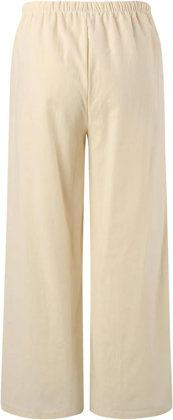 Women High Waisted Wide Leg Pants Fashion Drawstring Elastic Trousers Comfy Straight Leg Pants with Pockets