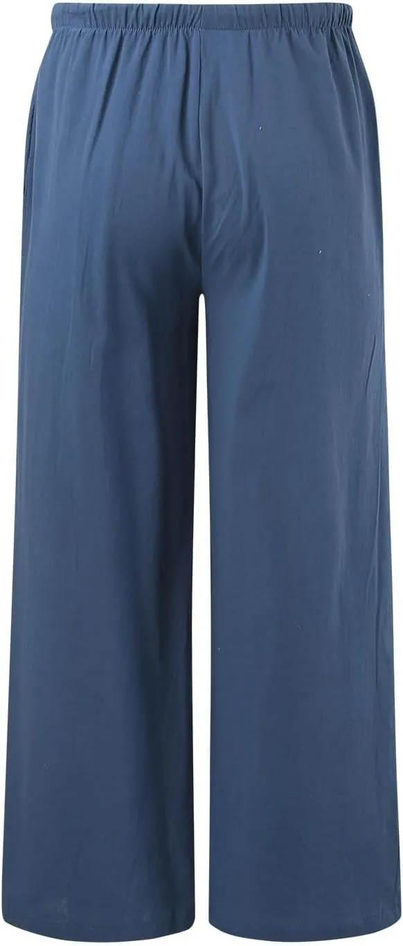 Women High Waisted Wide Leg Pants Fashion Drawstring Elastic Trousers Comfy Straight Leg Pants with Pockets