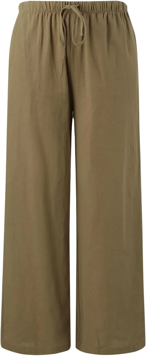Women High Waisted Wide Leg Pants Fashion Drawstring Elastic Trousers Comfy Straight Leg Pants with Pockets