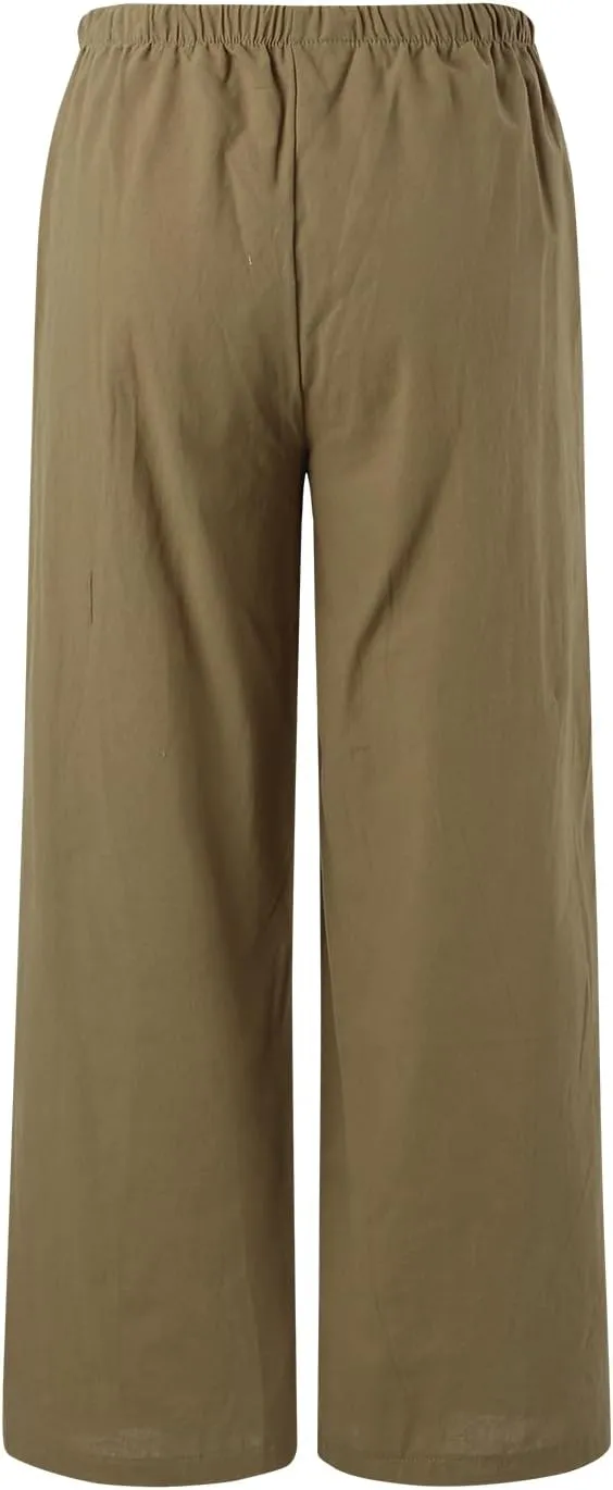 Women High Waisted Wide Leg Pants Fashion Drawstring Elastic Trousers Comfy Straight Leg Pants with Pockets