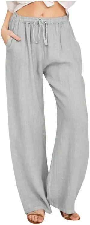 Women Linen Pants Casual Baggy Wide Leg Palazzo Pants Cotton Linen Lounge Beach Vacation Summer Trousers with Pockets