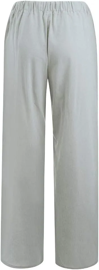 Women Linen Pants Casual Baggy Wide Leg Palazzo Pants Cotton Linen Lounge Beach Vacation Summer Trousers with Pockets