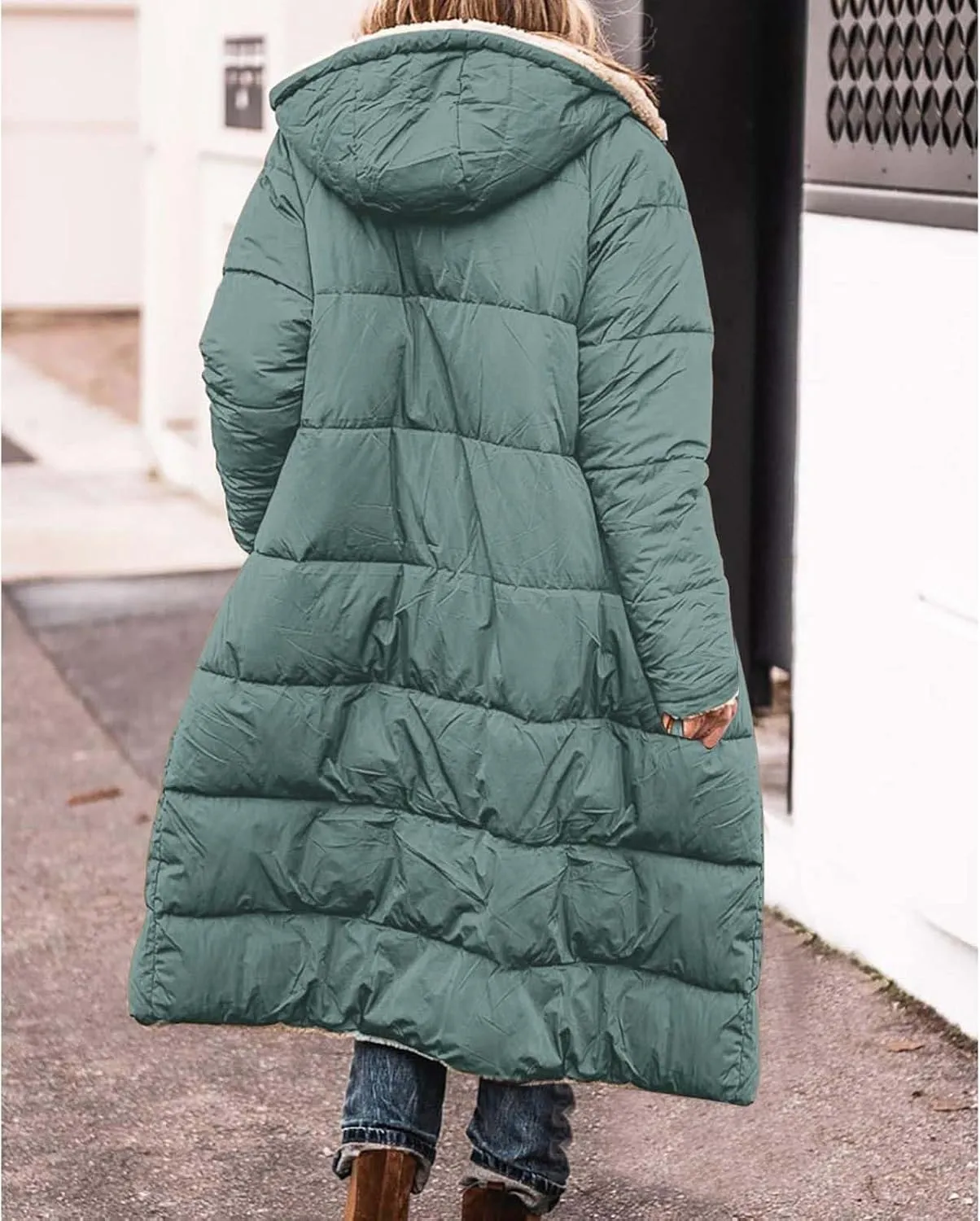 Women's 2024 Winter Fashion Clothes Outerwear with Pockets Hooded Fleece Jacket Full Zip Black Padded Coats