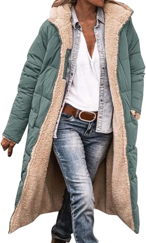 Women's 2024 Winter Fashion Clothes Outerwear with Pockets Hooded Fleece Jacket Full Zip Black Padded Coats