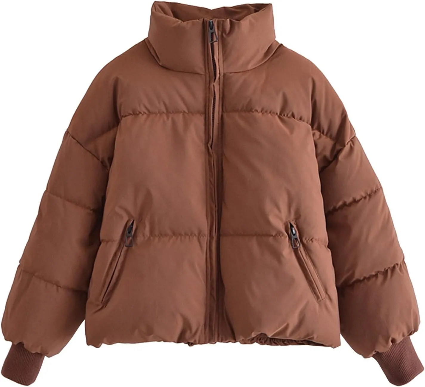 Womens 2024 Winter Fashion Zipper Solid Puffer Coats Thicken Warm Zipper Down Jackets Daily Outdoor Commuting Outwear