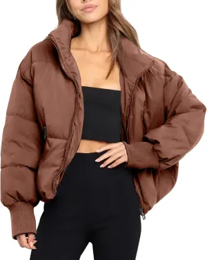 Womens 2024 Winter Fashion Zipper Solid Puffer Coats Thicken Warm Zipper Down Jackets Daily Outdoor Commuting Outwear