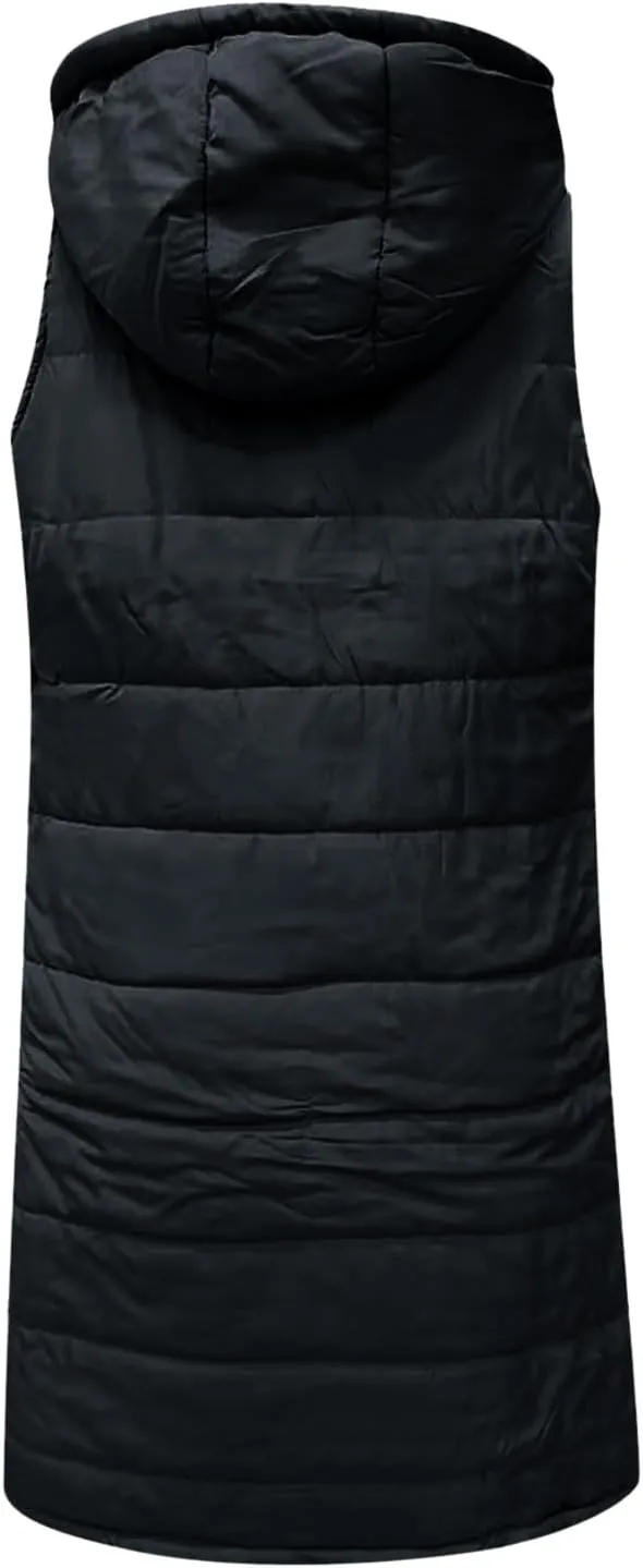 Womens 2024 Winter Temperament Solid Button Long Puffer Coats Thicken Warm Slim Down Coats Hooded Breasted Outwear