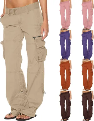 Womens Baggy Cargo Pants Low Rise Straight Wide Leg Y2K Trendy Pants Workout Trousers Streetwear with Pockets