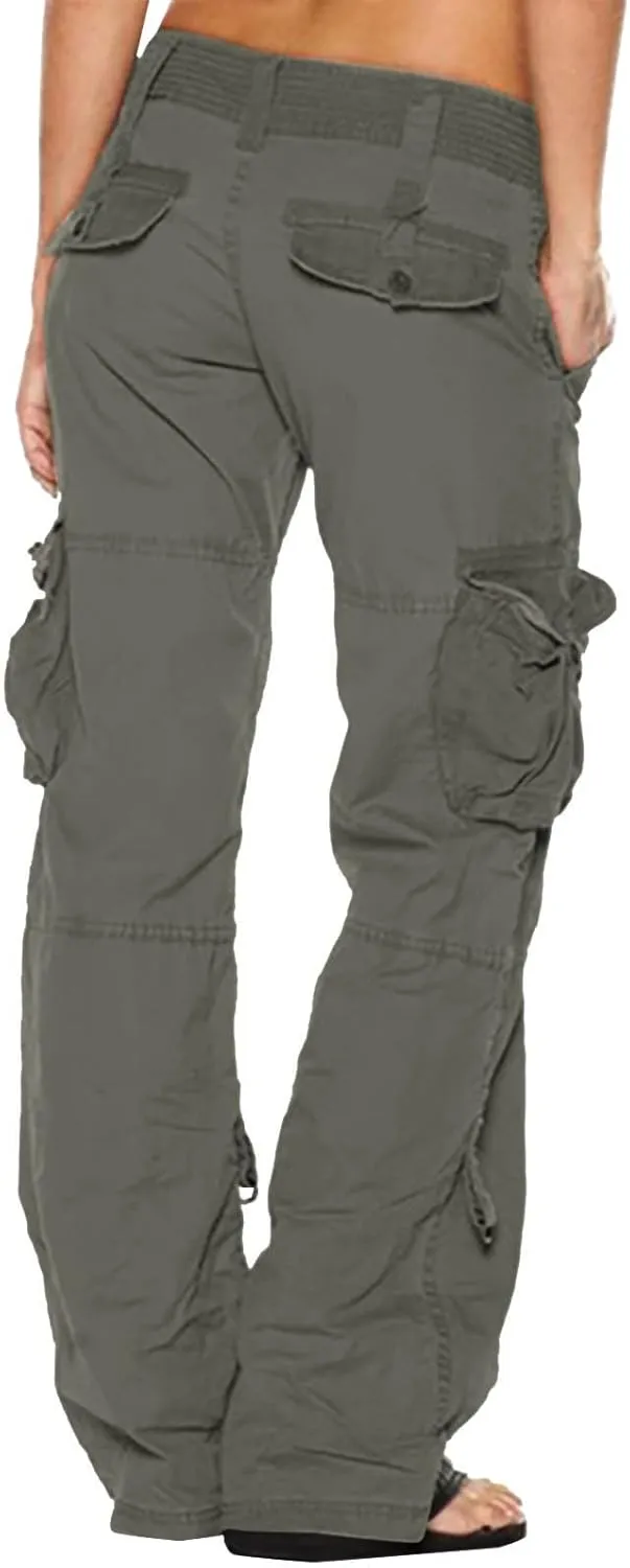Womens Baggy Cargo Pants Low Rise Straight Wide Leg Y2K Trendy Pants Workout Trousers Streetwear with Pockets