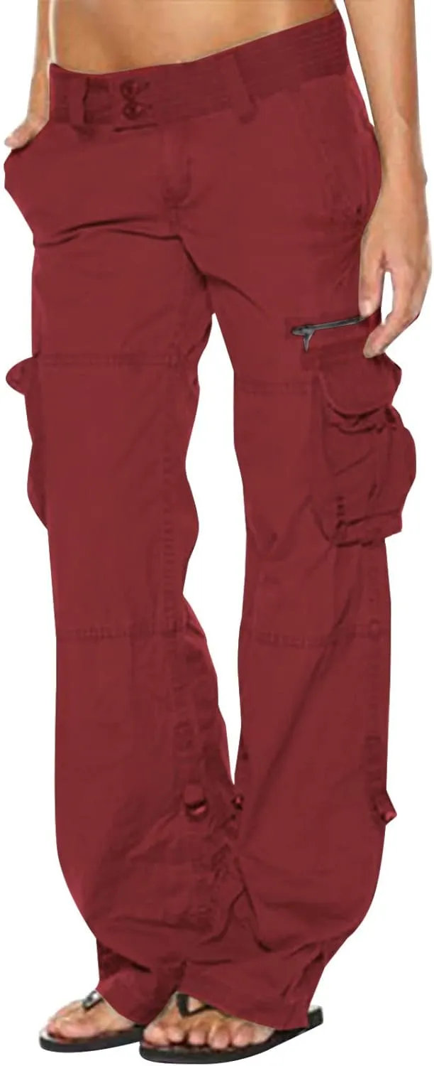 Womens Baggy Cargo Pants Low Rise Straight Wide Leg Y2K Trendy Pants Workout Trousers Streetwear with Pockets
