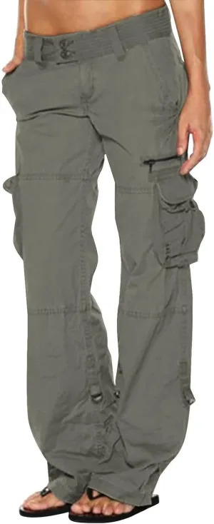 Womens Baggy Cargo Pants Low Rise Straight Wide Leg Y2K Trendy Pants Workout Trousers Streetwear with Pockets