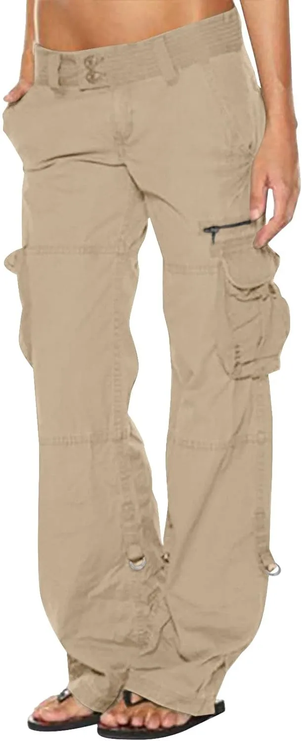 Womens Baggy Cargo Pants Low Rise Straight Wide Leg Y2K Trendy Pants Workout Trousers Streetwear with Pockets
