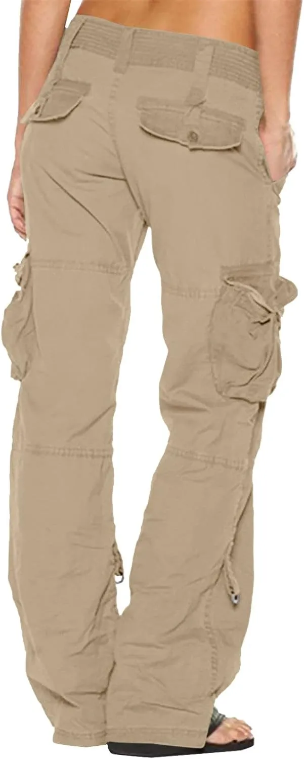 Womens Baggy Cargo Pants Low Rise Straight Wide Leg Y2K Trendy Pants Workout Trousers Streetwear with Pockets