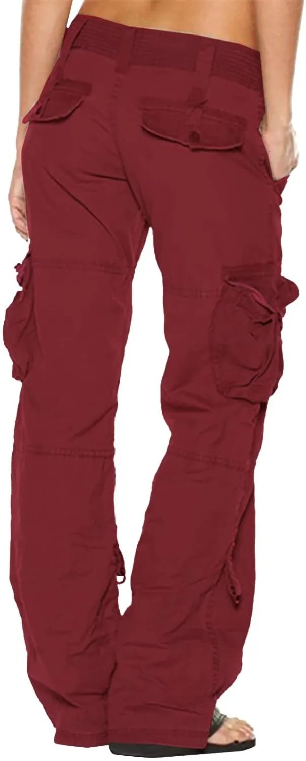Womens Baggy Cargo Pants Low Rise Straight Wide Leg Y2K Trendy Pants Workout Trousers Streetwear with Pockets