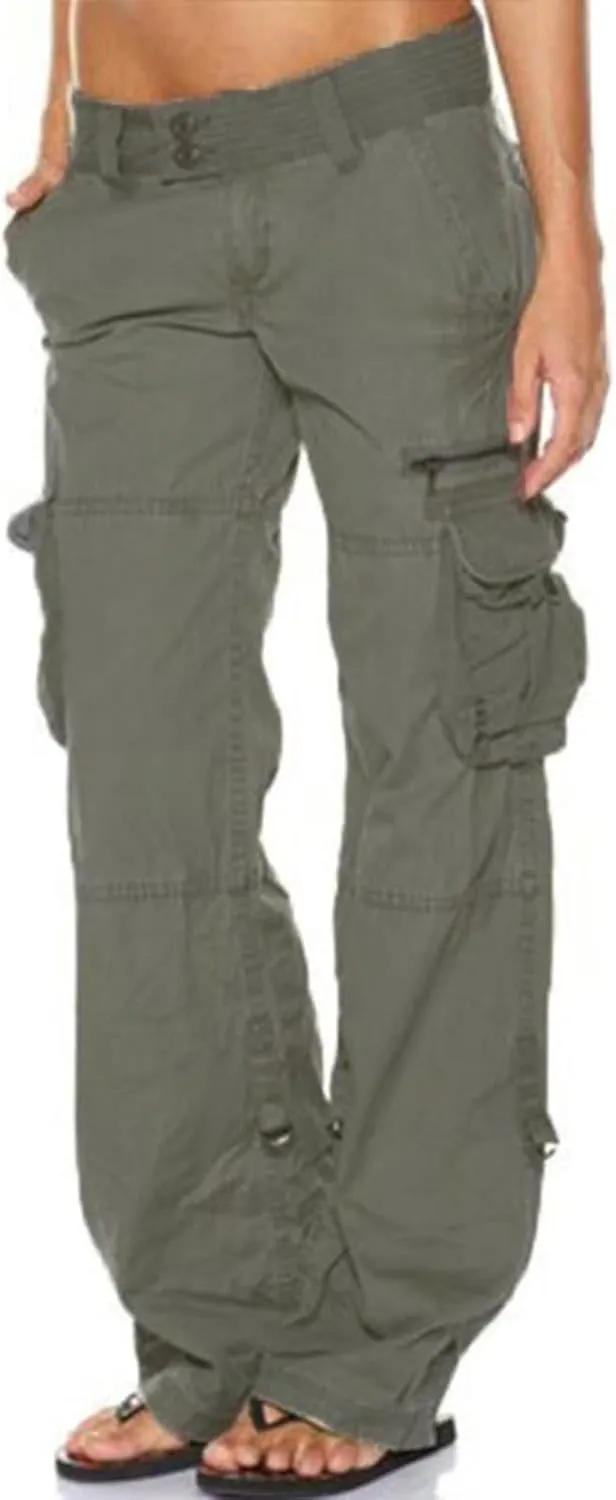 Womens Baggy Cargo Pants Low Rise Straight Wide Leg Y2K Trendy Pants Workout Trousers Streetwear with Pockets
