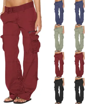 Womens Baggy Cargo Pants Low Rise Straight Wide Leg Y2K Trendy Pants Workout Trousers Streetwear with Pockets