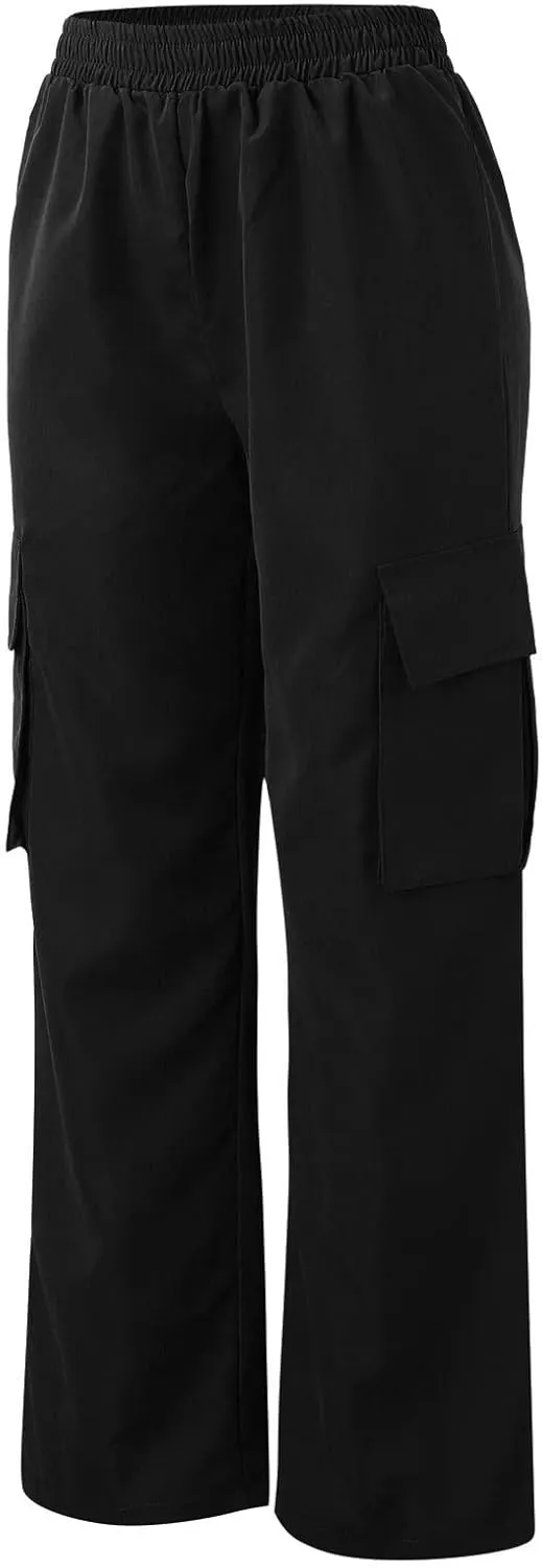 Women's Belt Less High Waisted Straight Leg Trousers Relaxed Style Casual Trousers Cargo Pants with Pockets
