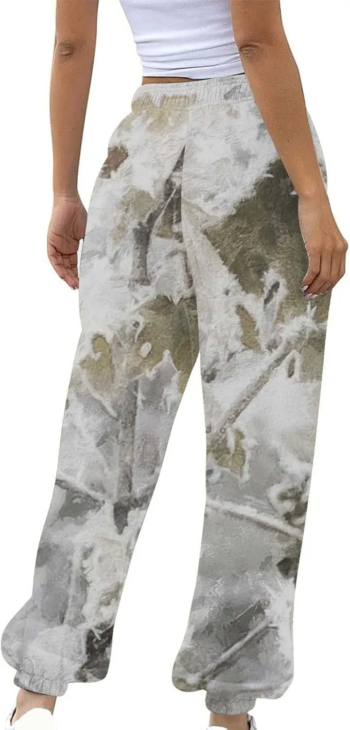 Womens Camo Pants Casual Elastic Waist Wide Leg Pants Lightweight Baggy Sweatpants with Pocket