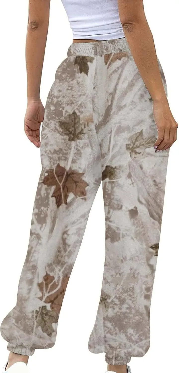 Womens Camo Pants Casual Elastic Waist Wide Leg Pants Lightweight Baggy Sweatpants with Pocket