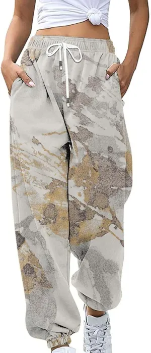 Womens Camo Pants Casual Elastic Waist Wide Leg Pants Lightweight Baggy Sweatpants with Pocket