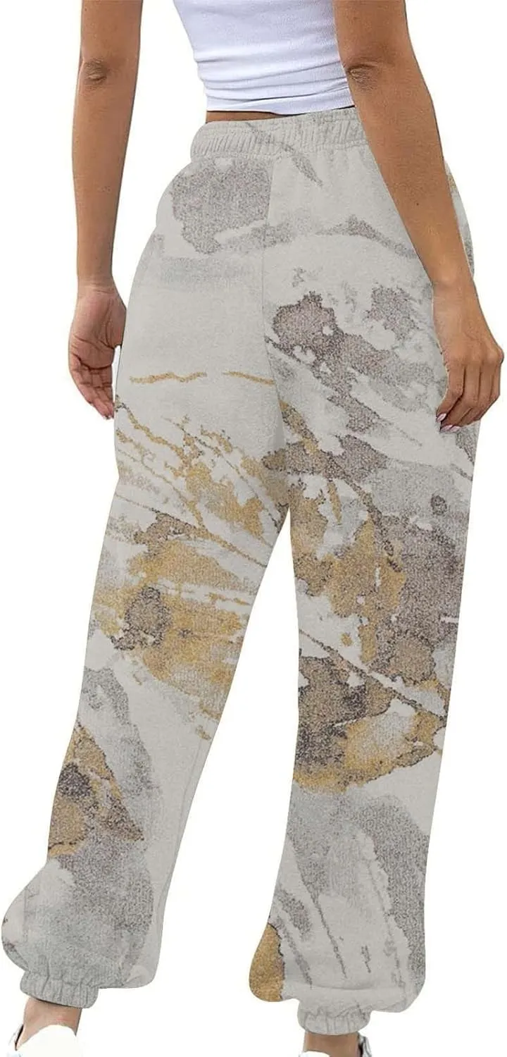 Womens Camo Pants Casual Elastic Waist Wide Leg Pants Lightweight Baggy Sweatpants with Pocket