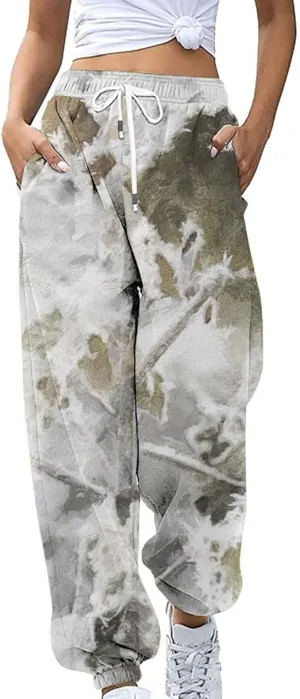 Womens Camo Pants Casual Elastic Waist Wide Leg Pants Lightweight Baggy Sweatpants with Pocket