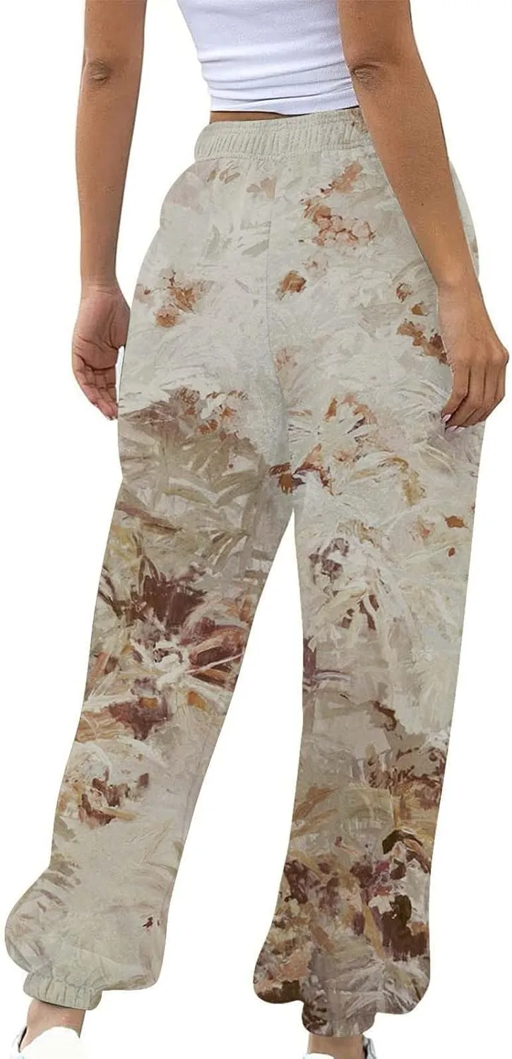 Womens Camo Pants Casual Elastic Waist Wide Leg Pants Lightweight Baggy Sweatpants with Pocket