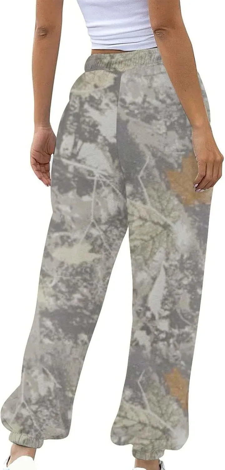 Womens Camo Pants Casual Elastic Waist Wide Leg Pants Lightweight Baggy Sweatpants with Pocket