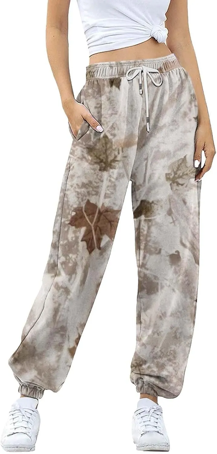 Womens Camo Pants Casual Elastic Waist Wide Leg Pants Lightweight Baggy Sweatpants with Pocket