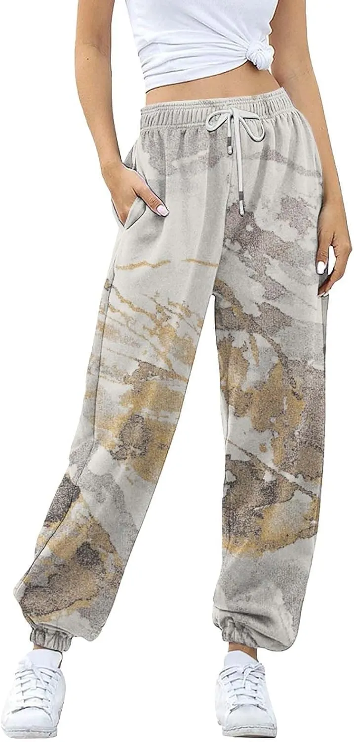 Womens Camo Pants Casual Elastic Waist Wide Leg Pants Lightweight Baggy Sweatpants with Pocket