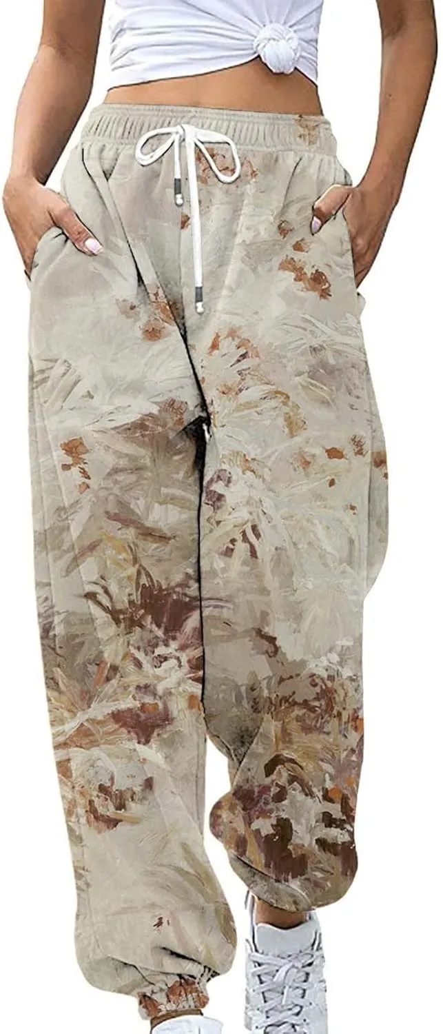 Womens Camo Pants Casual Elastic Waist Wide Leg Pants Lightweight Baggy Sweatpants with Pocket