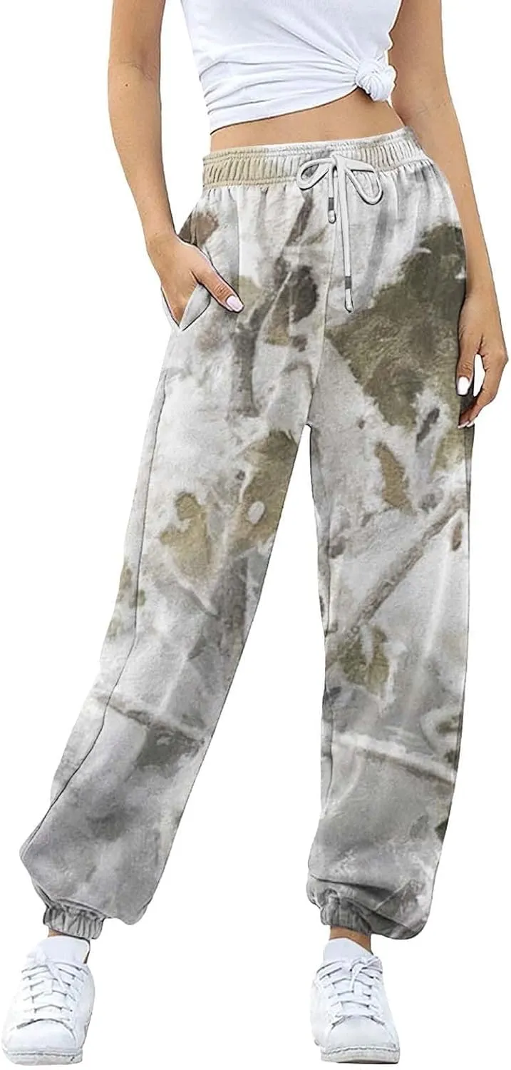 Womens Camo Pants Casual Elastic Waist Wide Leg Pants Lightweight Baggy Sweatpants with Pocket