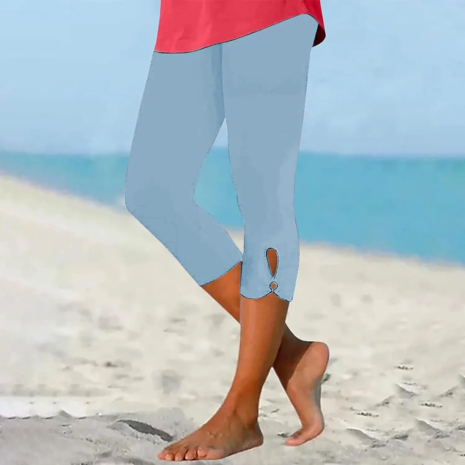 Womens Capris Summer Dressy Cropped High Waist Yoga Pants Fashion Casual Stretch Pull On Workout Crop Capri Leggings