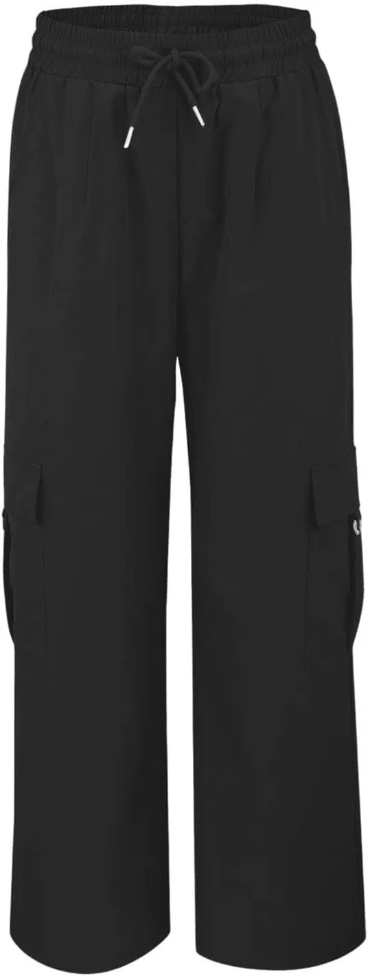 Womens Cargo Pants Casual High Waist Stretch Drawstring Straight Wide Leg Trousers Summer Baggy Trousers with Pockets
