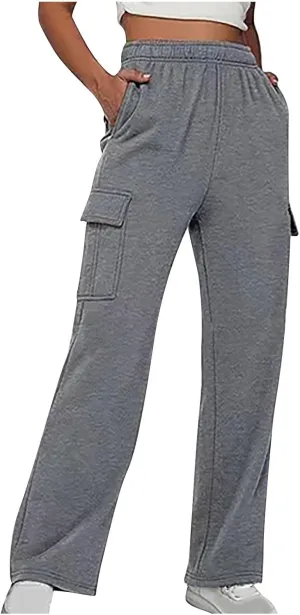 Womens Cargo Sweatpants Joggers Drawstring Waist Baggy Pants Fall Fashion Outfits Y2K Clothes 2024 with Pockets