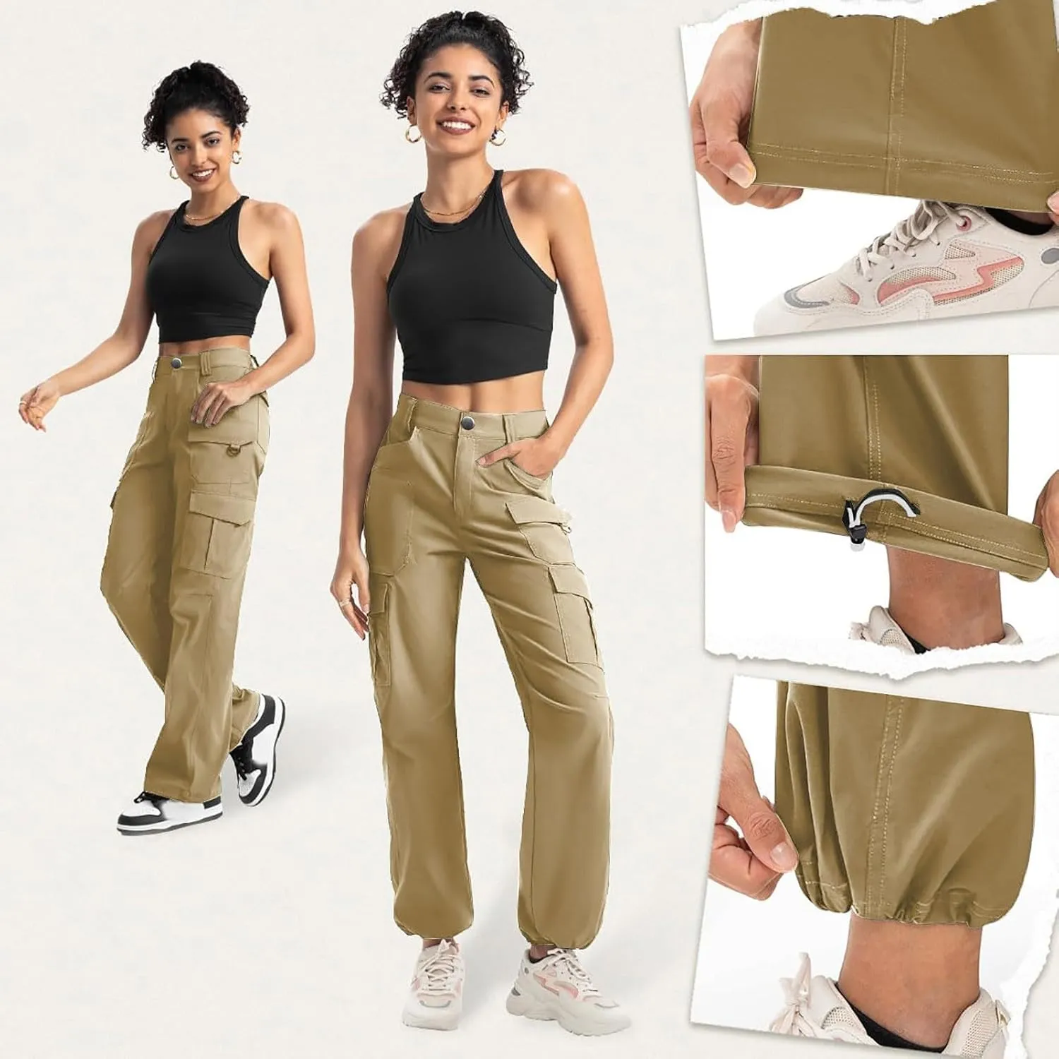 Women's Cargo Work Pants High Waisted Wide Leg Straight Pants Dressy Outdoor Hiking Travel Trousers with Pockets