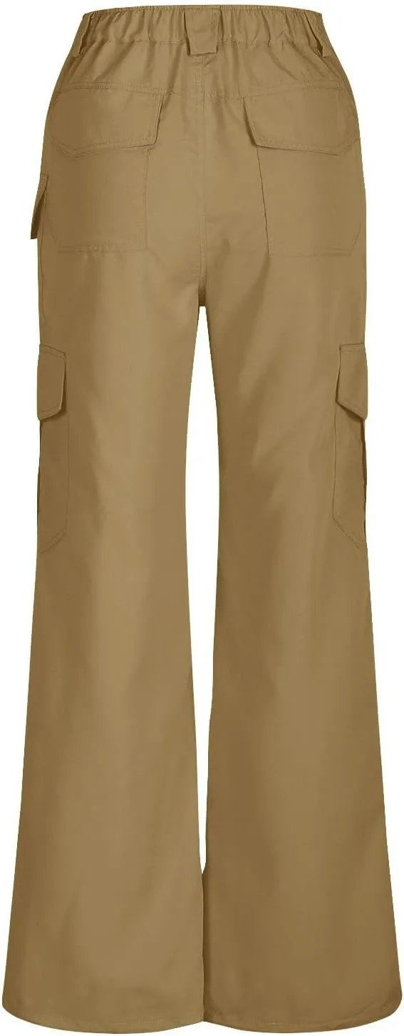 Women's Cargo Work Pants High Waisted Wide Leg Straight Pants Dressy Outdoor Hiking Travel Trousers with Pockets