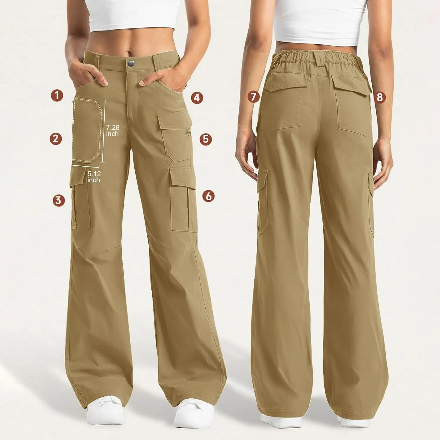Women's Cargo Work Pants High Waisted Wide Leg Straight Pants Dressy Outdoor Hiking Travel Trousers with Pockets