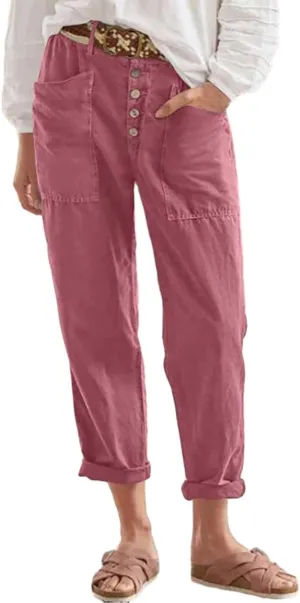 Women's Casual Capri Pants 2025 Trendy High Waist Solid Petite Workout Baggy Straight Leg Trousers with Pockets Beach