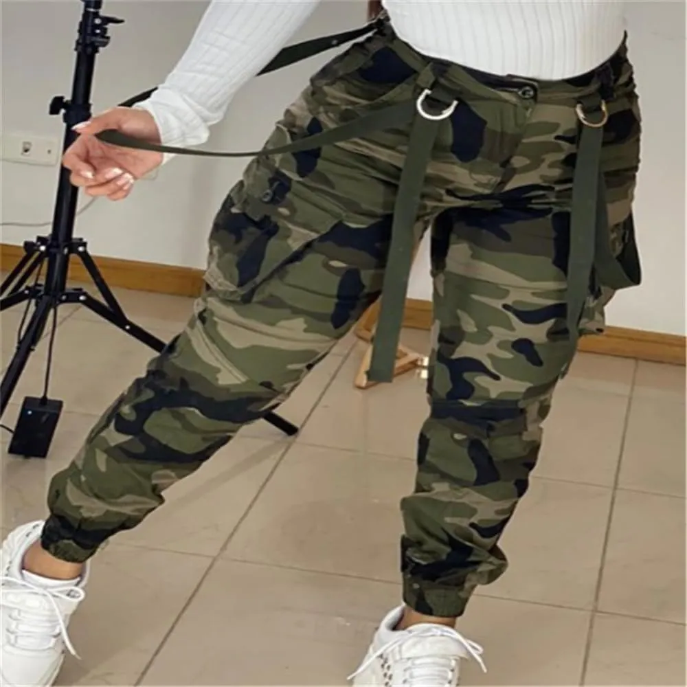Women's Casual Cargo Camouflage Camo Pants with Pocket