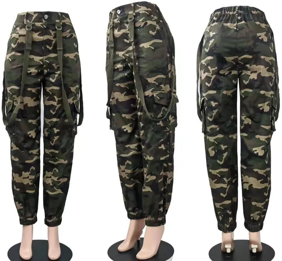 Women's Casual Cargo Camouflage Camo Pants with Pocket