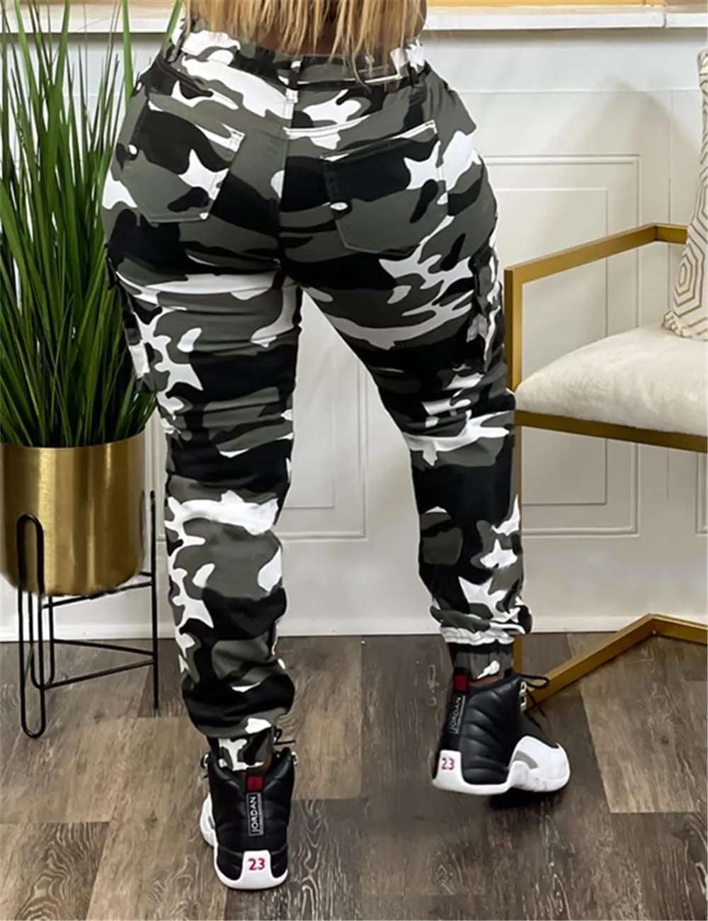 Women's Casual Cargo Camouflage Camo Pants with Pocket
