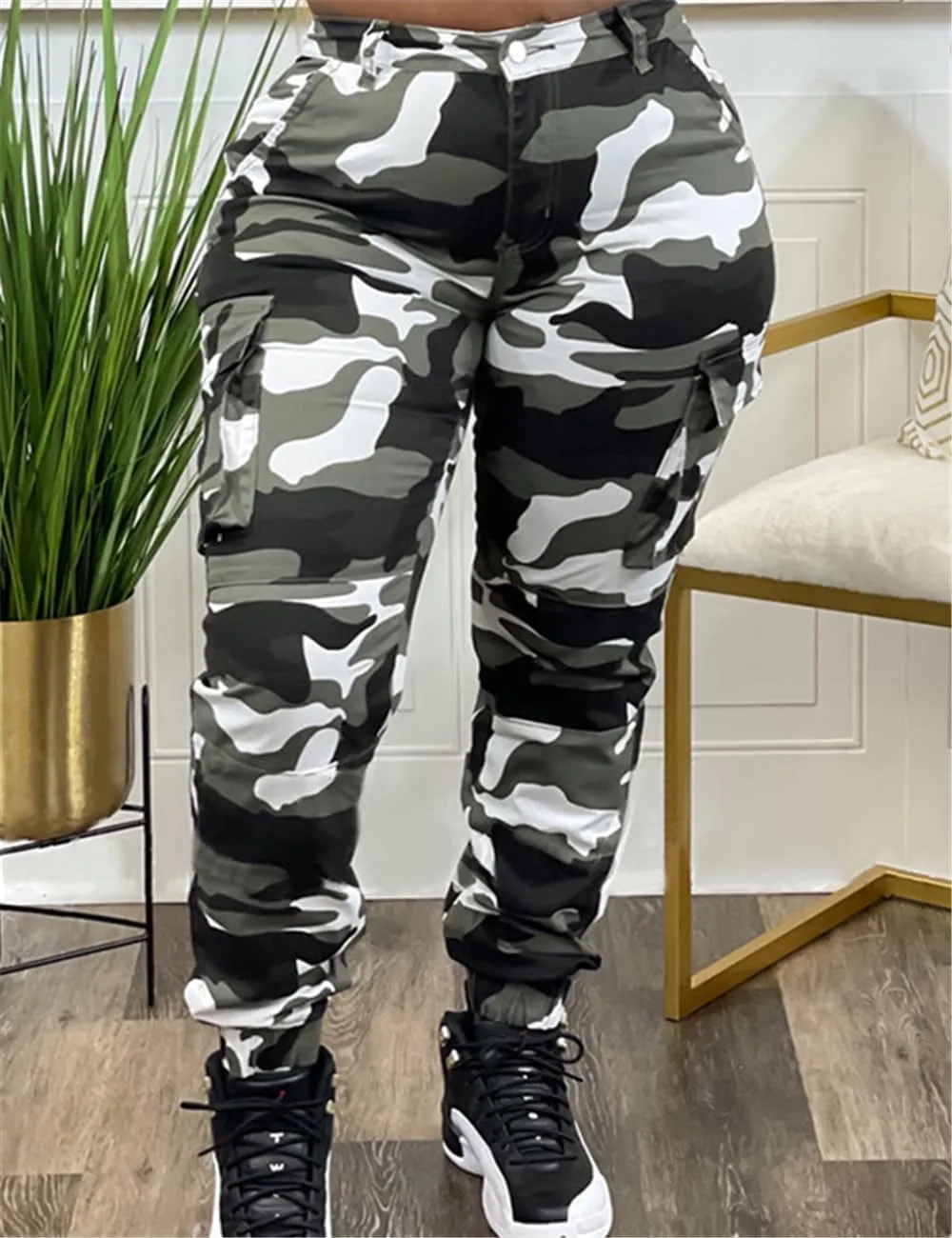 Women's Casual Cargo Camouflage Camo Pants with Pocket